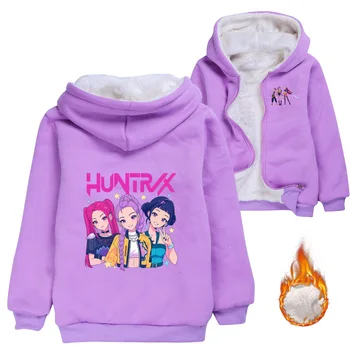 Winter Kpop Demon Hunters Double-layer Cotton coat Children Clothes Kid Girl Boy Sweatshirt Zipper Hoody Baby Casual Top