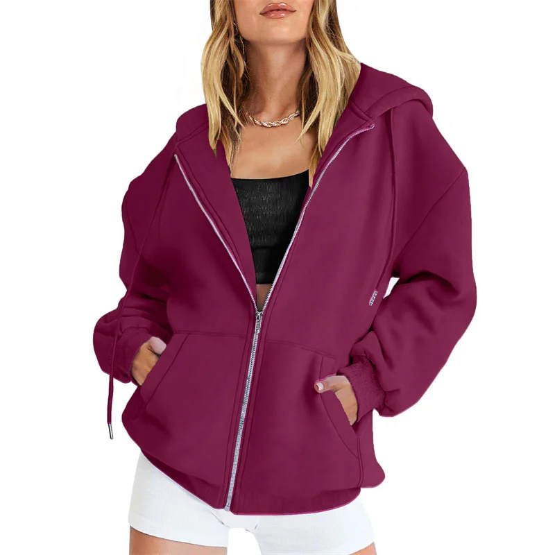 Autumn Winter Zipper Cardigan Hooded Sweatshirt Women Sporty Style Splice Double Pocket Hoodie Female Casual Thickened Warm Tops