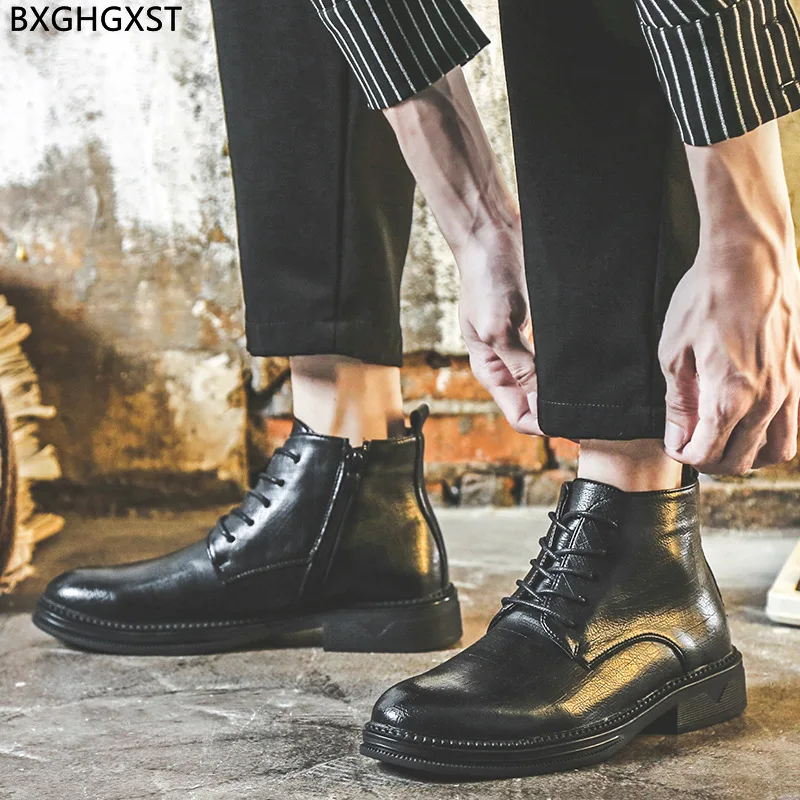 

Ботинки мужские на платформе, дизайнерские черные мотоциклетные ботильоны, 2024