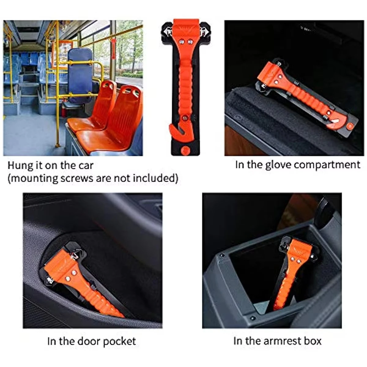 Escape Hammer Car Emergency Window Breaker and Seat Belt Cutter with Light Reflective Tape Life Saving Survival Kit