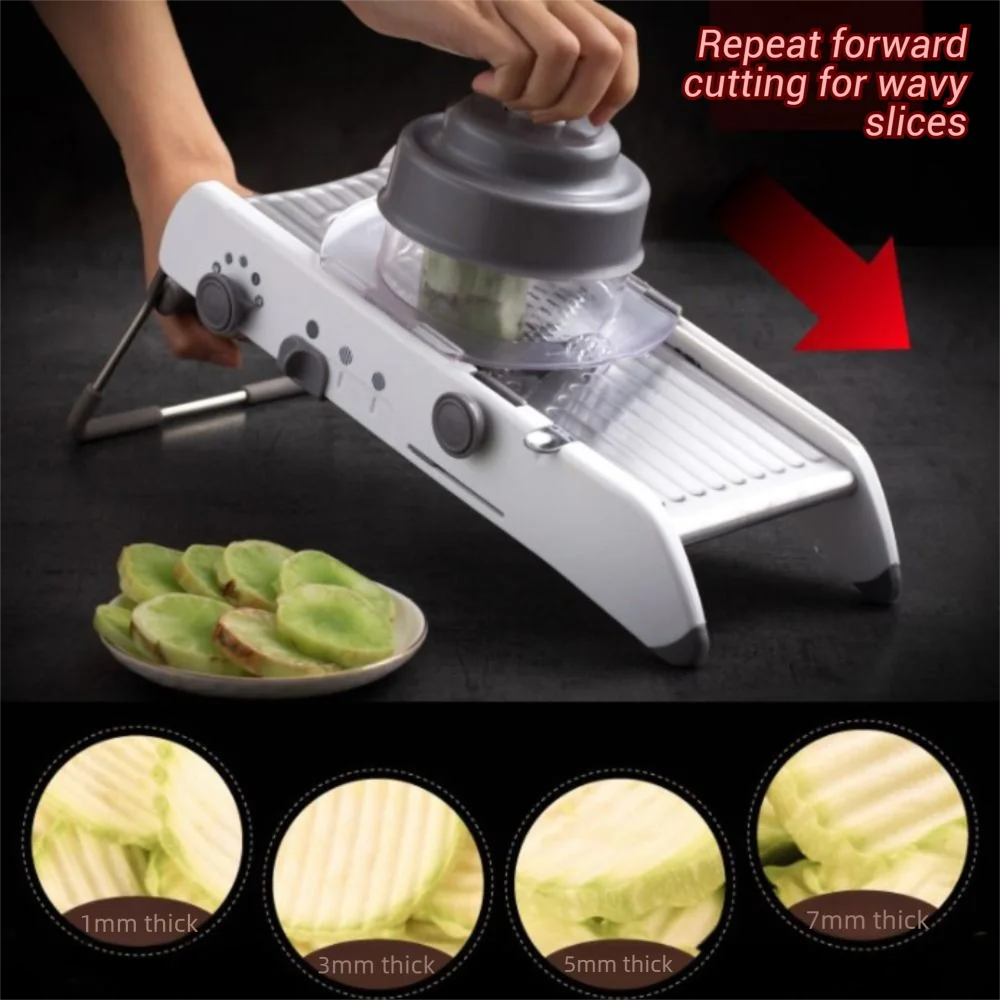Description Picture 6 of itemHousehold Adjustable Vegetable Cutter Manual Efficient Vegetable Shredder Non-slip Base with Hand Guard Vegetable Slicer Potato
