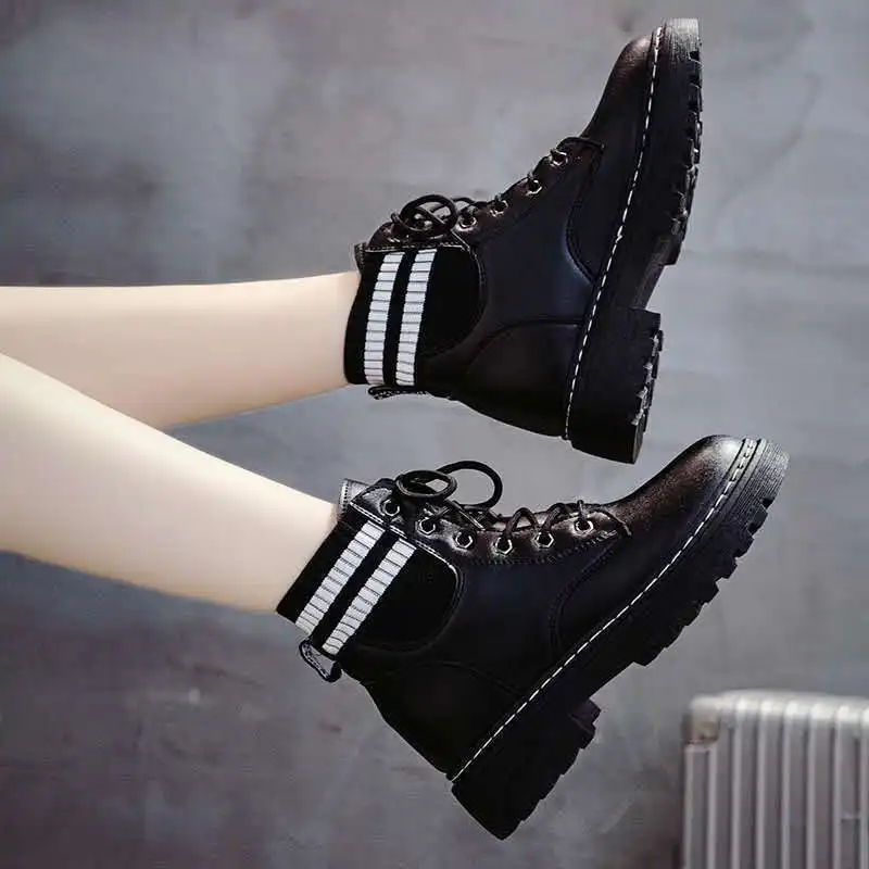 

Fashion Women Short Shoes Solid PU Winter Warm Thick Platform Sock Boots Womans Casual Shoes Office Shoes Female Ankle Booties