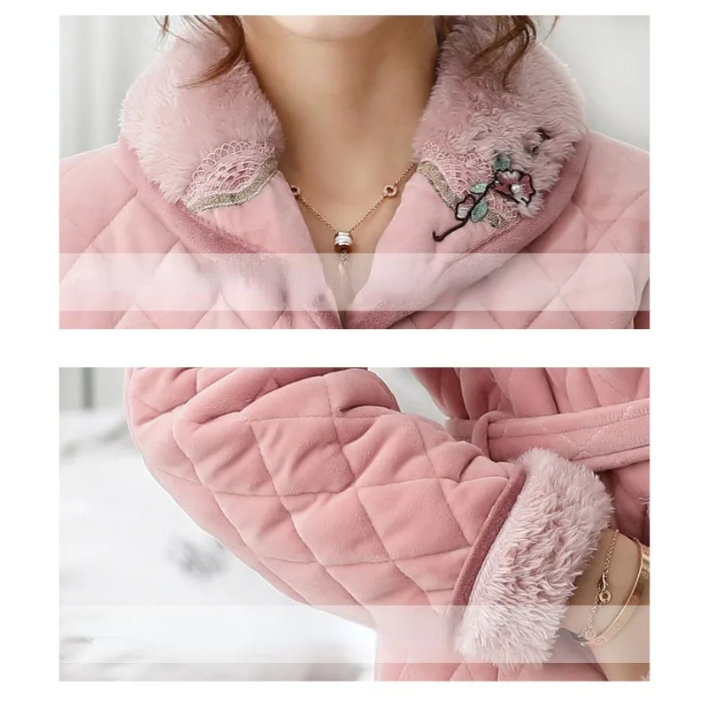 2024 New Pajama Women Winter Thicken Velvet Loungewear Warm Coral Velvet Lace-up Homewear Set Three Layers of Cotton Sleepwear