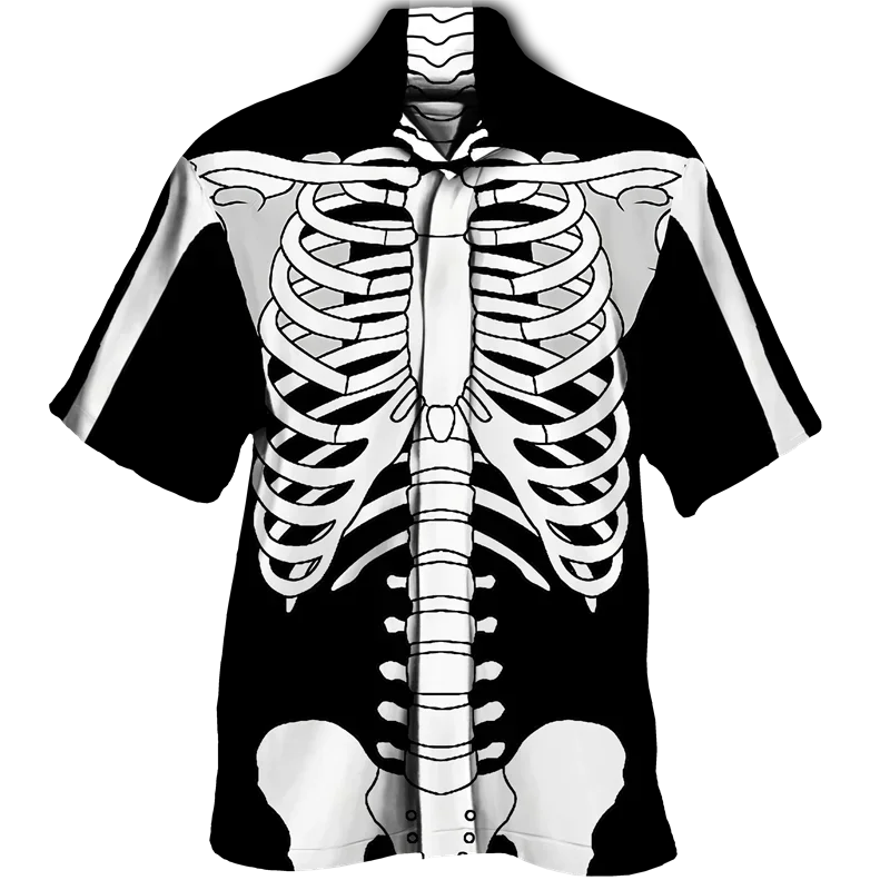 

Funny Skeleton 3D Print Men Shirt Man/Women Casual Fashion Short Sleeves Shirts Button Lapel Streetwear Oversized Unisex Clothes