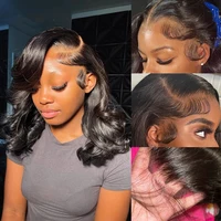 Perruques de cheveux humains de vague de corps 13x4 perruque de cheveux humains avant de dentelle pré plumée avec des cheveux de bébé perruques courtes Bob perruque frontale de vague de corps lâche 4