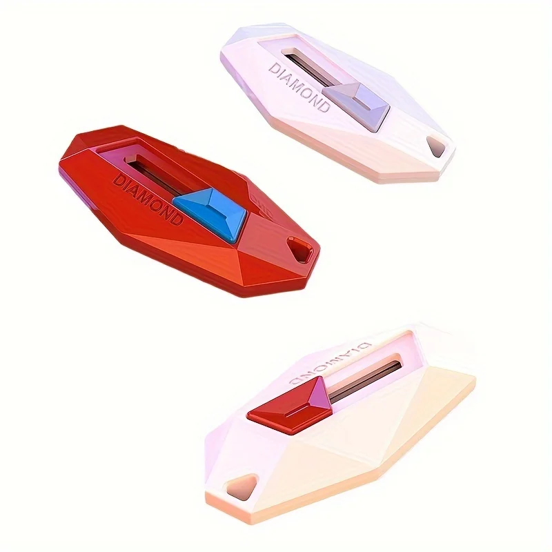 3Pcs secure portable box cutter with key chain-self-retracting, magnetic refrigerator hook for easy access to parcels, letters