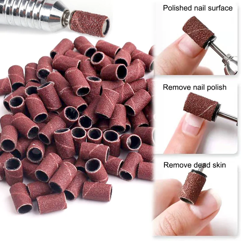 100/25pc Professional nail art sanding Cap bands for Electric manicure 180/120/80 Grit Gel Nail Polish Removal Pedicure Tool Set