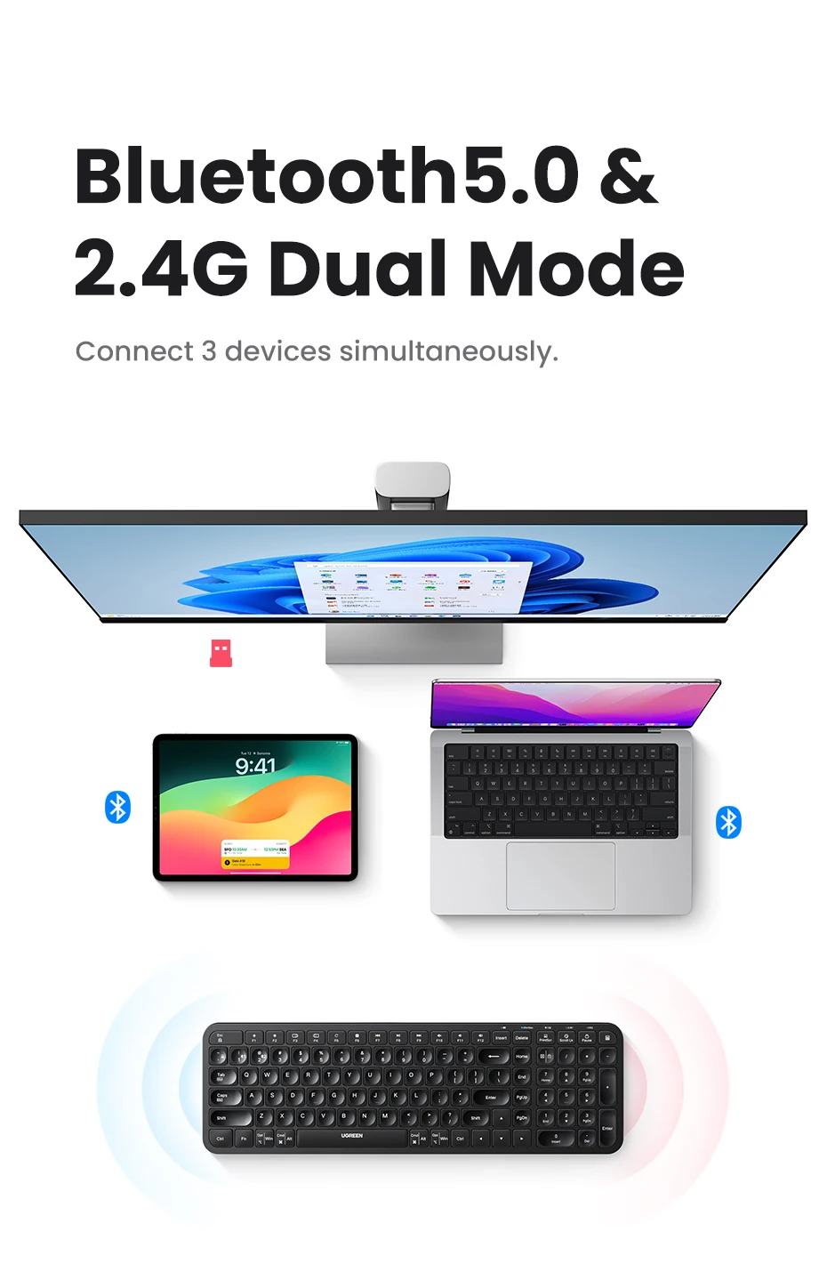 UGREEN-Teclado Bluetooth Sem Fio, Russo, Coreano, Inglês
