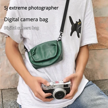 Borsa per Fotocamera Adatta per Fuji Mirrorless, Ricoh, Sony, Fotocamere Digitali CCD, in Pelle Morbida, con Tracolla e Scomparto per Trasporto