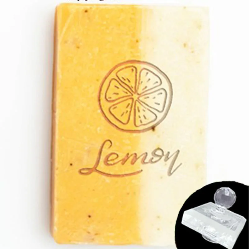 Transparent Soap Stamp with Handle, Fruit Lemon Shape, Letter, Natural Custom Stamps for Making Soap, Acrylic Chapter with Custo