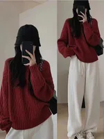 Korean Fashion O-Neck Sweater Women's 2024 Autumn/Winter New Round Neck Pullover 100% Wool Cashmere Knit Sweater Loose Warm Tops 2