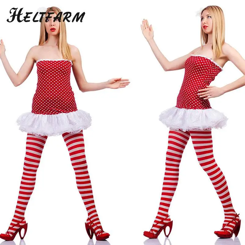 Collants rayés pour femmes, 1 pièce, longueur totale, cuisse haute, Costume Cosplay pour fête de noël, maquillage, décoration de bal