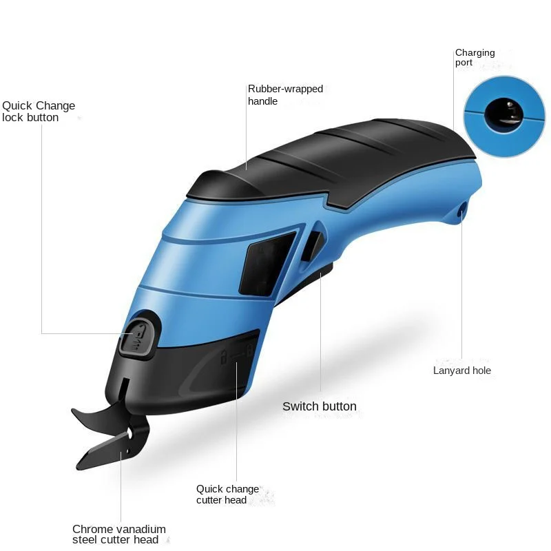 1300mAh Cordless Electric Scissors Cordless Battery Cutter Cloth Carpet Leather Cutting Tool Sewing Scissors Dual Blade