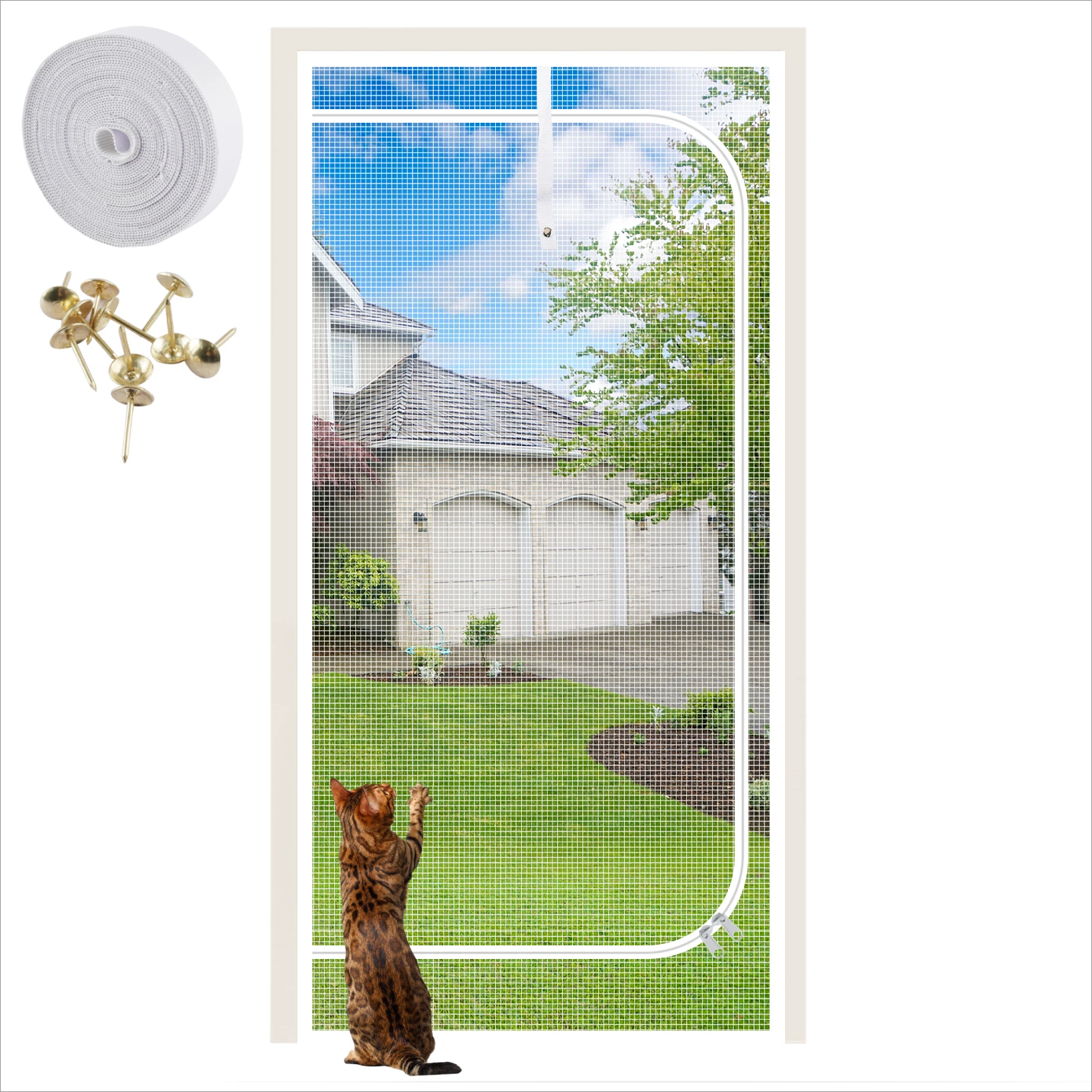 Reinforced Cat Screen Door Fits Door Size 30''x 80'' Thickened Cat Resistant Mesh Screen Door Cat Proof Screen with Zipper