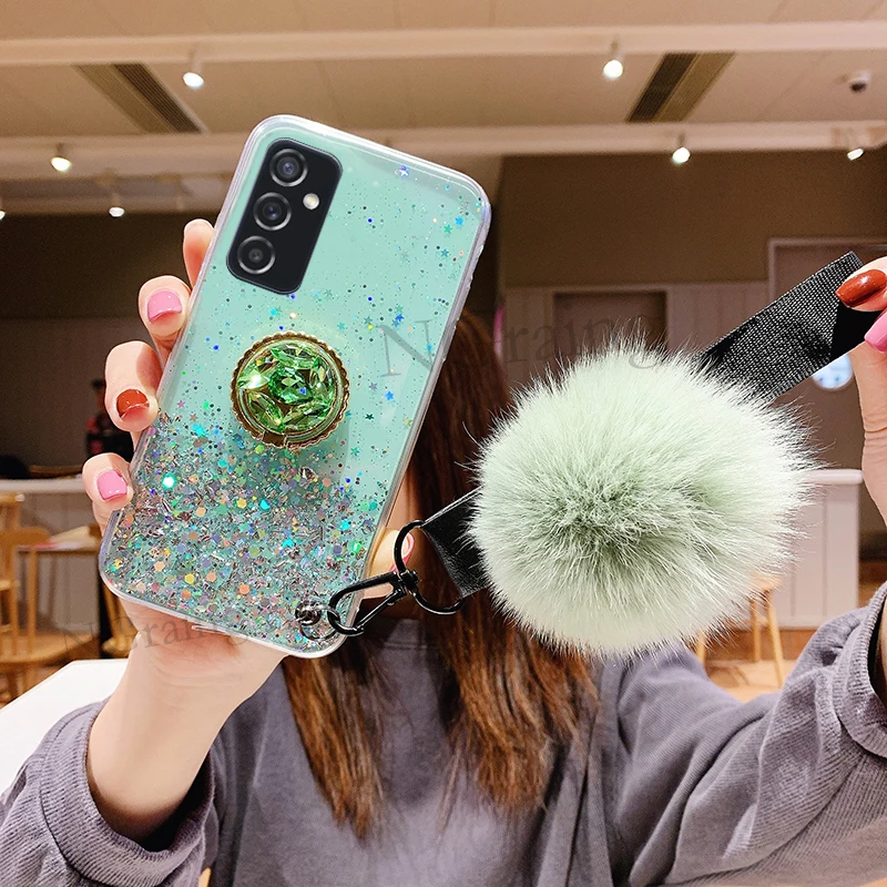 Handyhülle für Samsung Galaxy A54 A34 5G SamsungA54 SamsungA34 Luxuriöse weiche TPU-Abdeckung mit Strasshalter und Hariball-Gurt_voghion.com