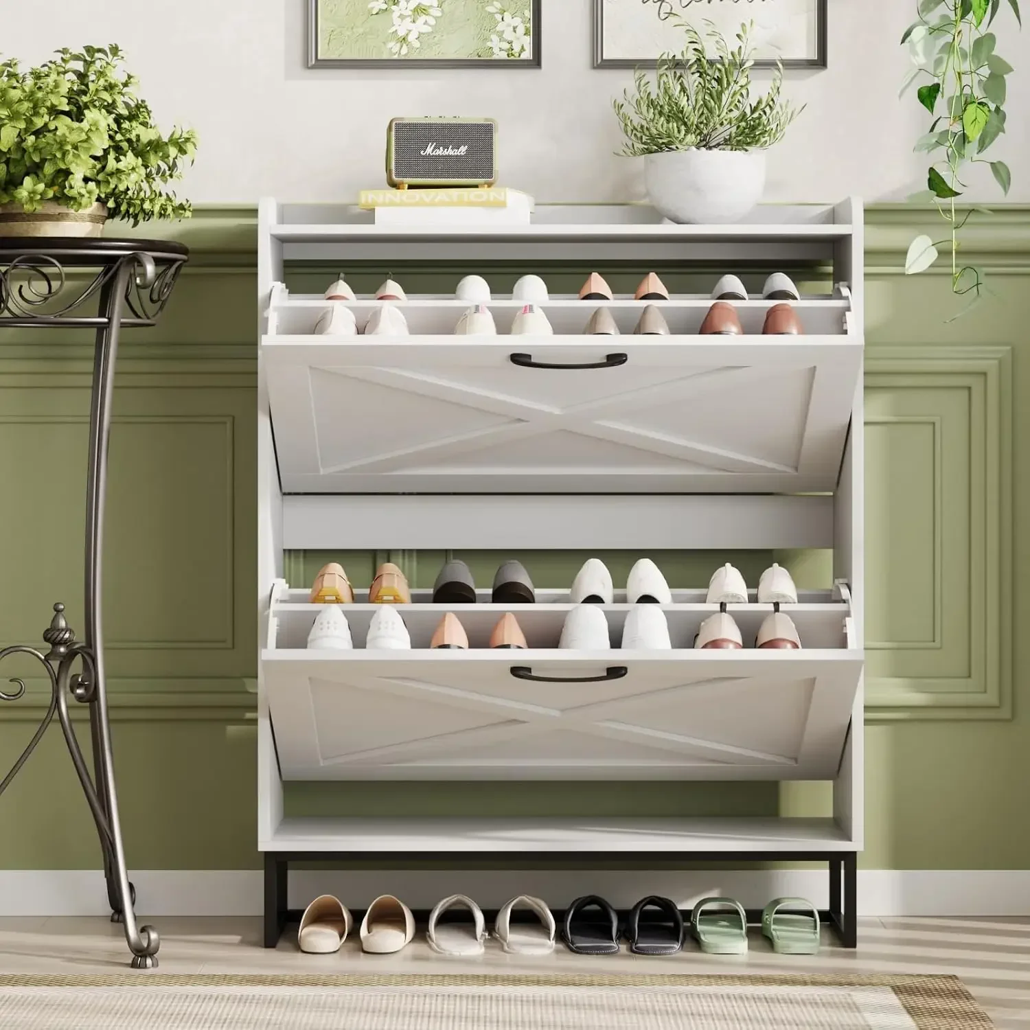 New2025-Shoe Cabinet with 2 Flip Drawers, Freestanding Shoe Cabinet Organizer with Metal Legs, Shoes Storage Cabinet for Entrywa