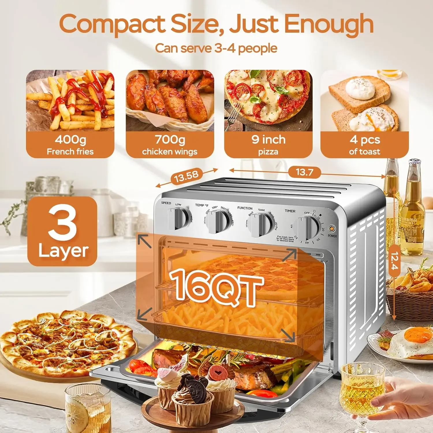 Geek Chef Convection Air Fryer Toaster Oven, 4 Slice Toaster Airfryer Oven, Electric Hot Oven Oilless Cook 2