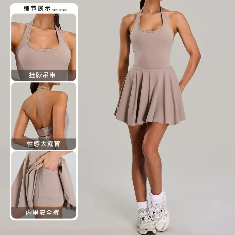 Tennis Sports Fitness Skirt Open Back One-piece Dress Women's Outdoor Casual Clothes Running Fitness Sexy Tennis Skirt for Women