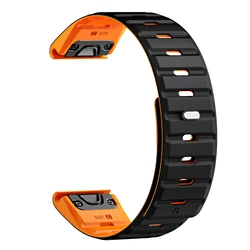 Magnetic Silicone Wristband Strap - 22 - 26mm Quick Fit Bracelet - Quick fit 26mm (Black orange)
