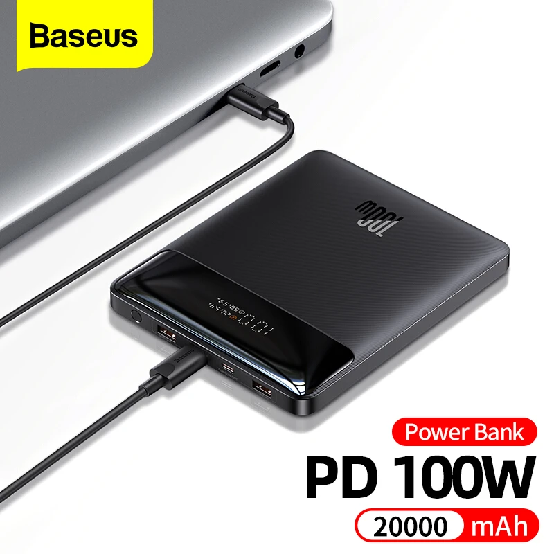 Baseus 100W Power Bank 20000mAh USB Type C PD QC 3.0 Fast Charge Powerbank External Battery For Macbook Xiaomi Laptop Poverbank pebble power bank