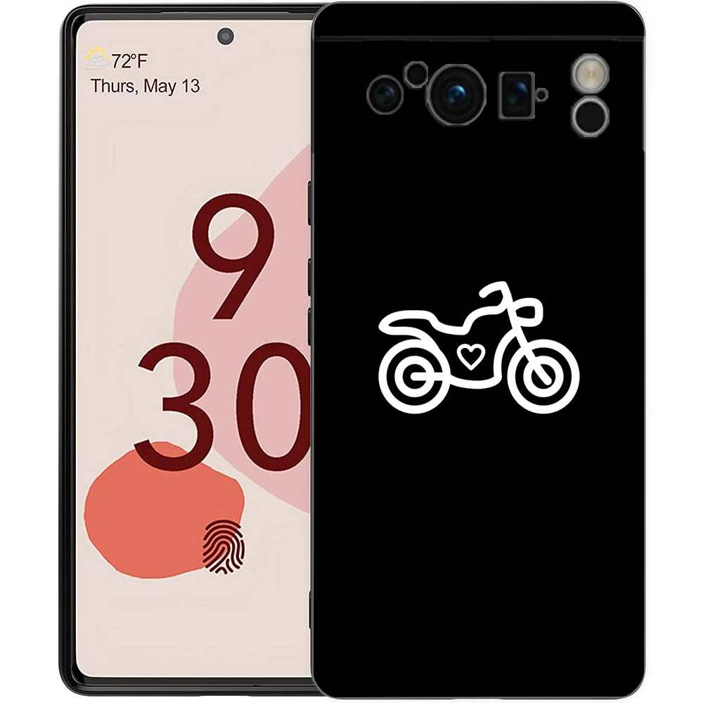 Luxury TPU Phone Case with Motorcycle Heartbeat Design - Black Soft Back Cover