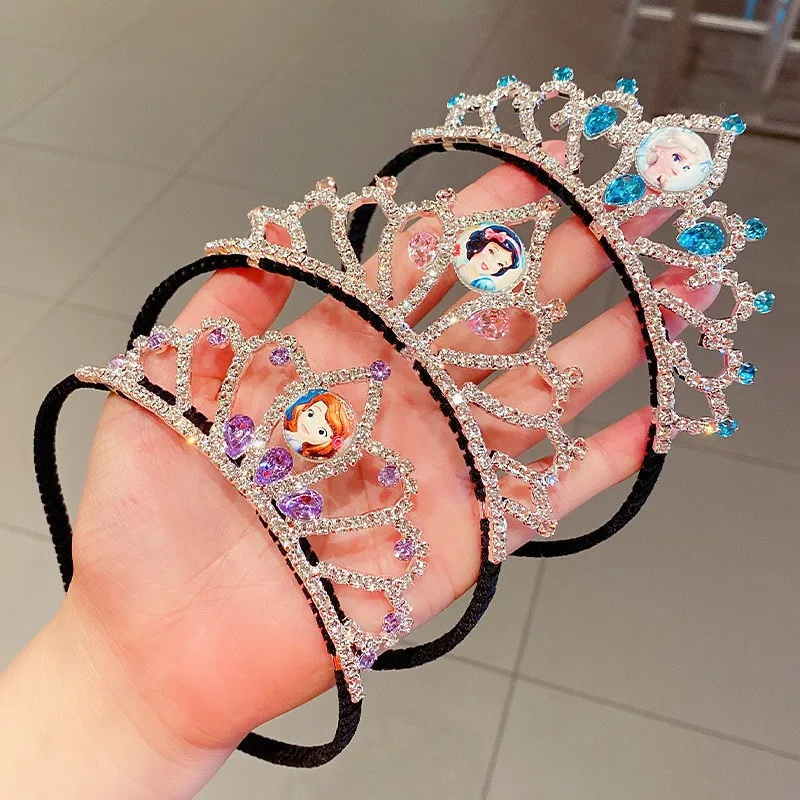 Couronne de la Reine des Neiges pour filles, diadème de princesse Disney,  bande de sauna Elsa, cristal Kawaii, cadeaux d'anniversaire pour enfants