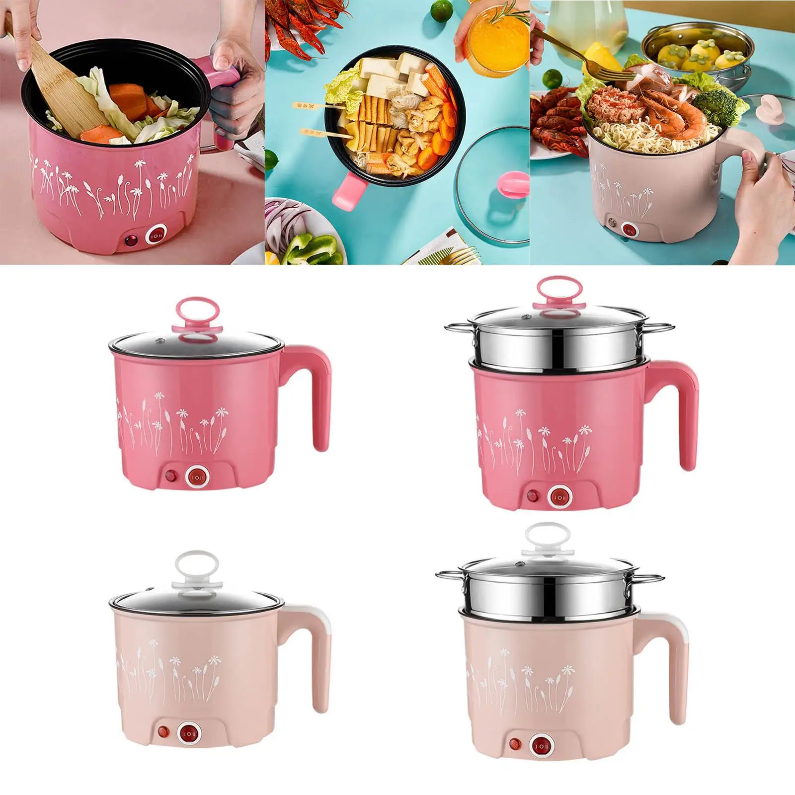 

Electric Pots Multipurpose Portable Noodles Cooker for Steak Cooking Noodles With Steamer Khaki