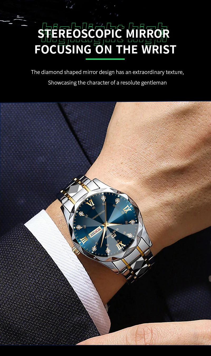 Side profile of the men's watch case showing its smooth finish