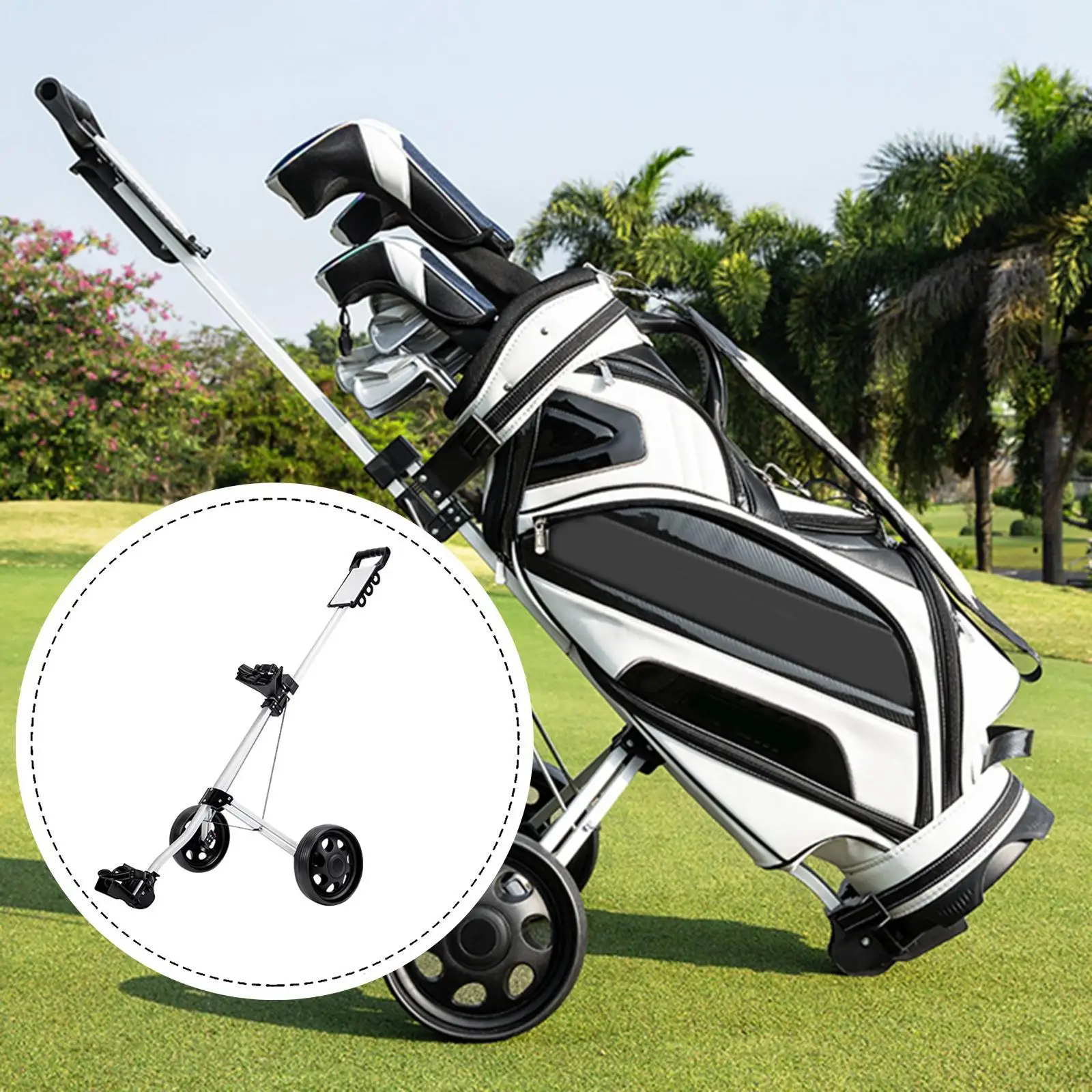 골프 풀 푸시 카트 2륜 장비 컴팩트 다기능 트롤리 핸드 카트 운동 피트니스 잔디 드라이빙 레인지용