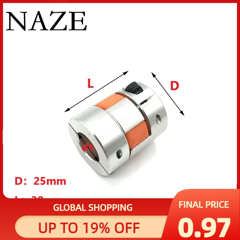 

1pcs Two Jaw D25L30 Aluminium Quincunx Coupling Suitable for Motor Connector CNC Coupling 3D printer 5 / 6.35/7/8/9/10/12/14mm