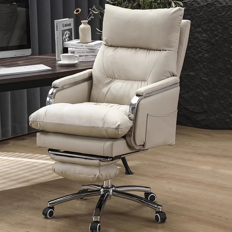 Rolling Lazy Office Chair Designer Living Room Chairs High Back Ergonomic Comfy Leather Arm Chaise De Bureaux Salon Furniture