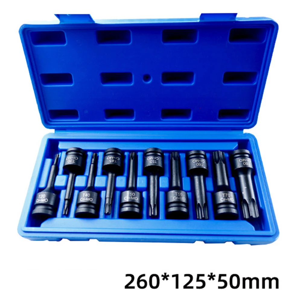 

10pcs 1/2 Inch Socket Square Head Drive Impact Torx Star Bit Socket Sets T20-T80 Socket Bits Set Hand Tools Accessories