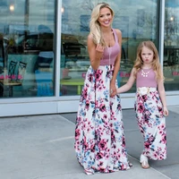 Matching Family Outfits Mother Daughter Dresses Summer Sleeveless Floral Long Dress Mom And Daughter Dres Clothes 1