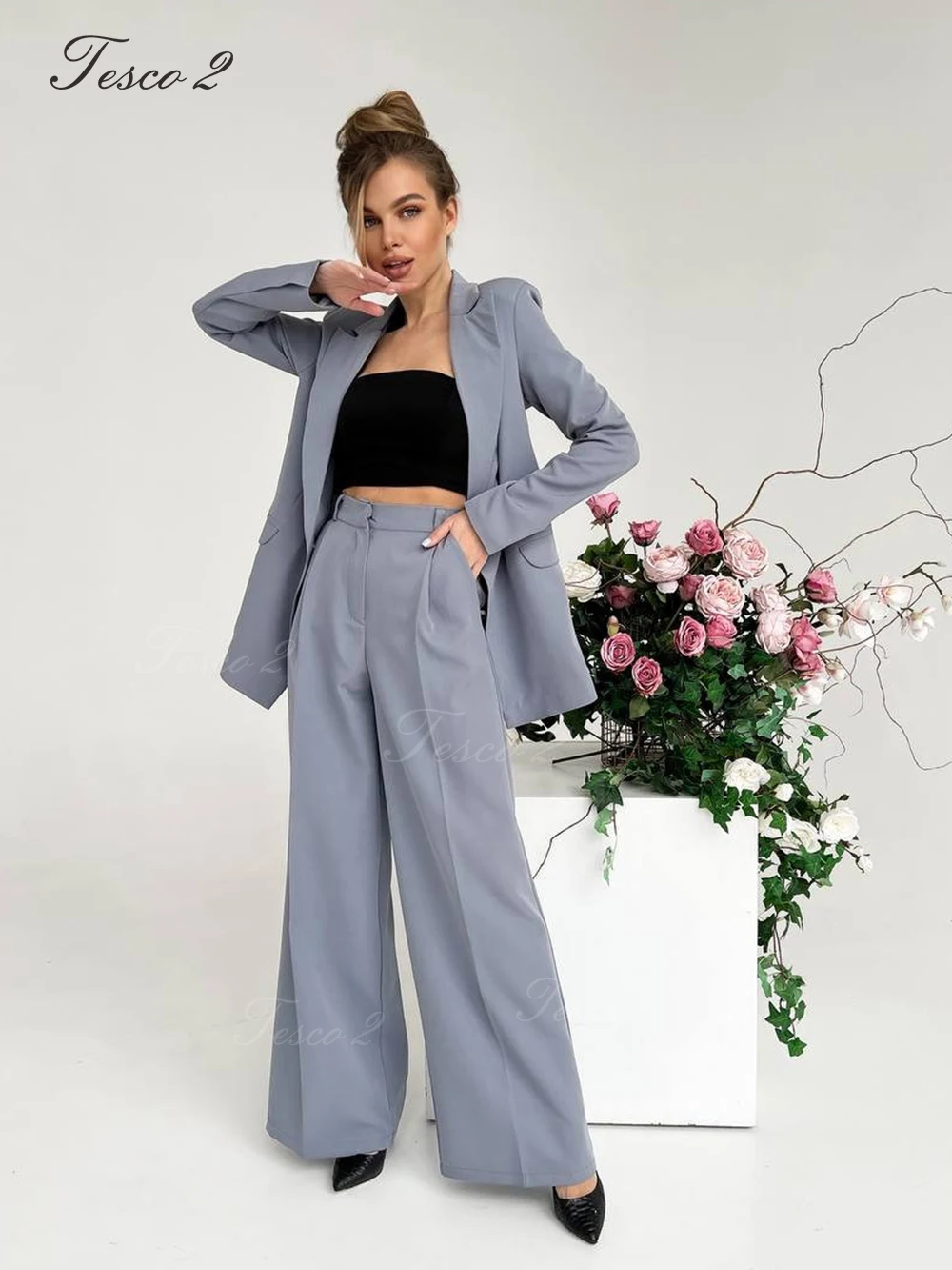 Tesco 2 Casual Suit For Women Loose Pantsuit Business Office Bespoke Women Suit 2 Piece Jacket Blazer Pants For Spring Summer