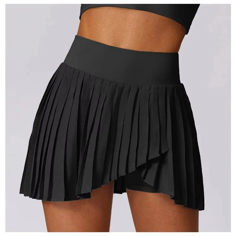 al casual pleated sports short skirt women fake two quick-drying tennis culottes anti-slip fitness short skirt