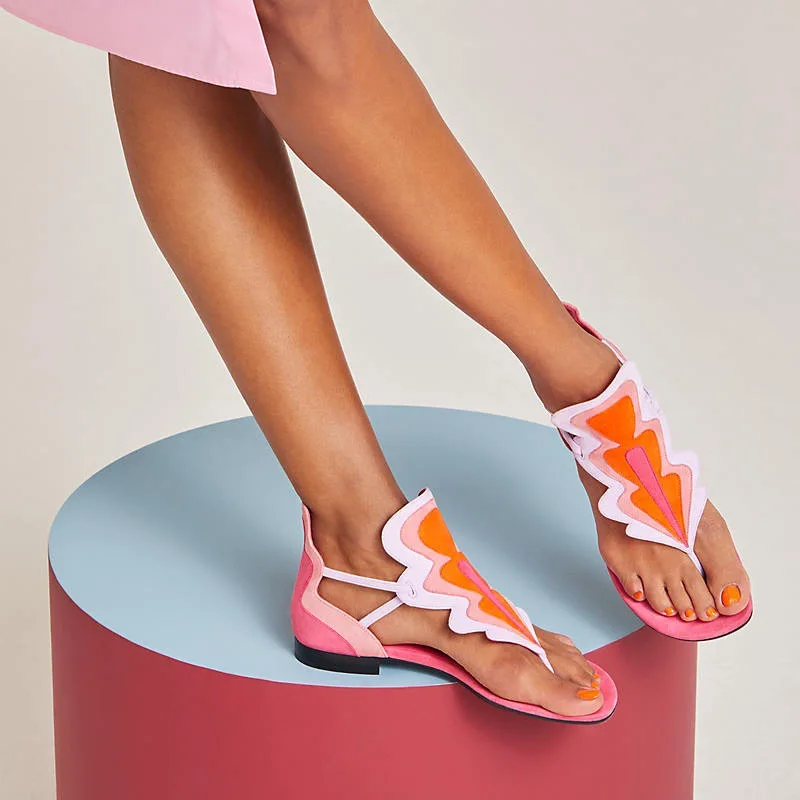 

Brand High-Quality Mixed Color Sandals Runway Style Women's Shoes Summer Fashion Flip-Flops Personality Genuine Leather Sandals