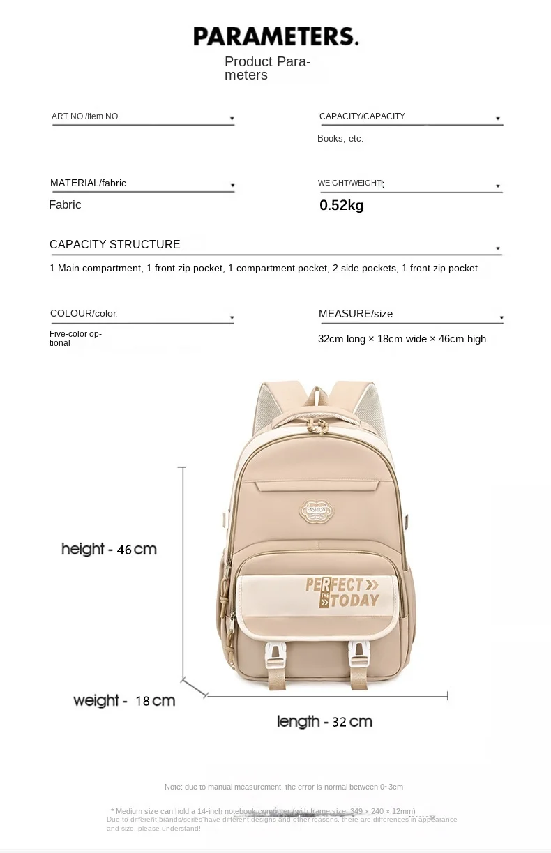 Hochwertiger, einfacher Reiserucksack mit großer Kapazität für Mädchen, leichter, lässiger Rucksack für die Mittelschule, doppelte Umhängetaschen – Detail 10