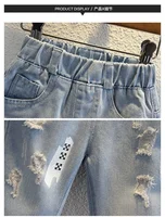 Jeans pour garçons printemps automne nouveaux enfants trou Demin pantalons enfants portent adolescent mode ajustement pantalons longs imprimer sarouel pantalon 3-12 ans 5