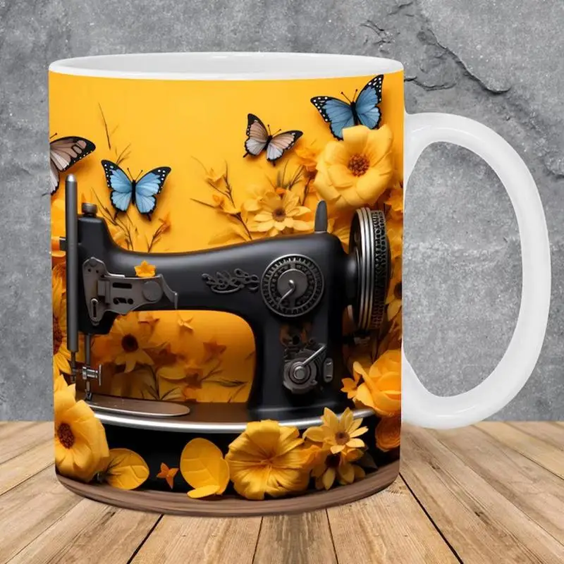 Ceramic Sewing Coffee Mug Quilting Gift Tea Mug with 3D Sewing Pattern  350ml Mug for Birthday