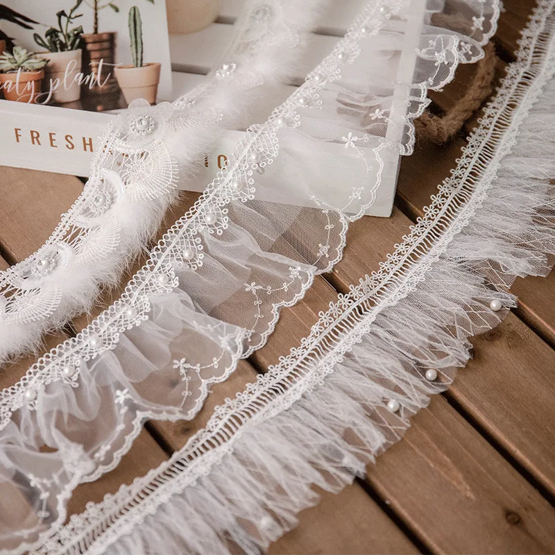 Beaded Feather Trim Handmade White Mesh Embroidery Diy Lace Ribbon