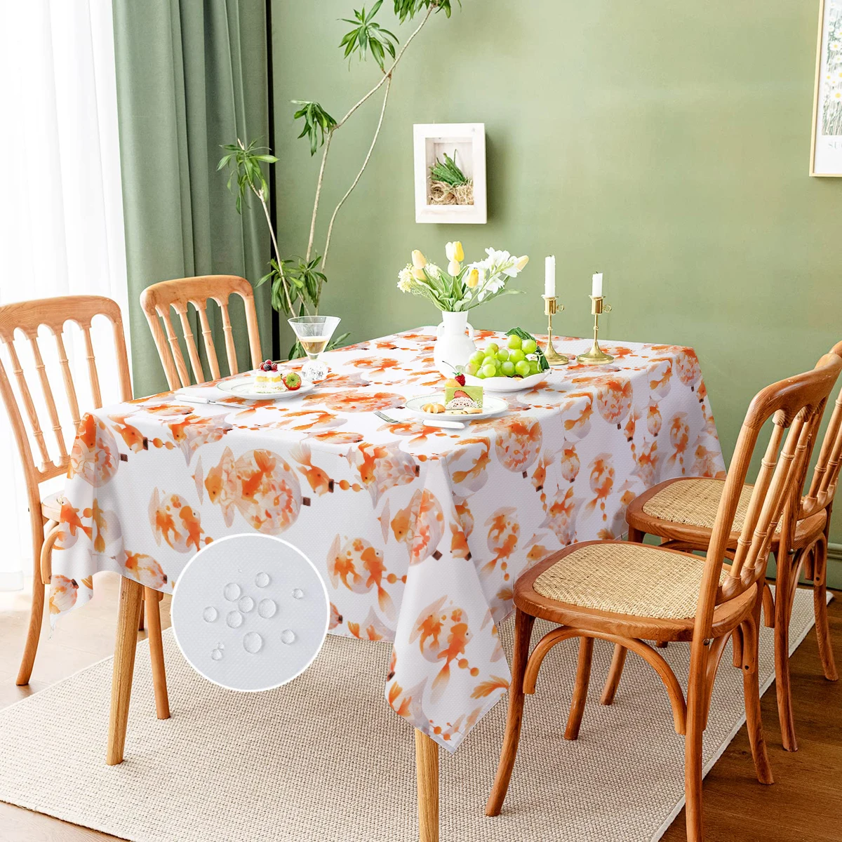 Watercolor Fish Umbrella Printed Waterproof Tablecloth Rectangular Home Party Kitchen Living Room Decor Table Protector Cloth