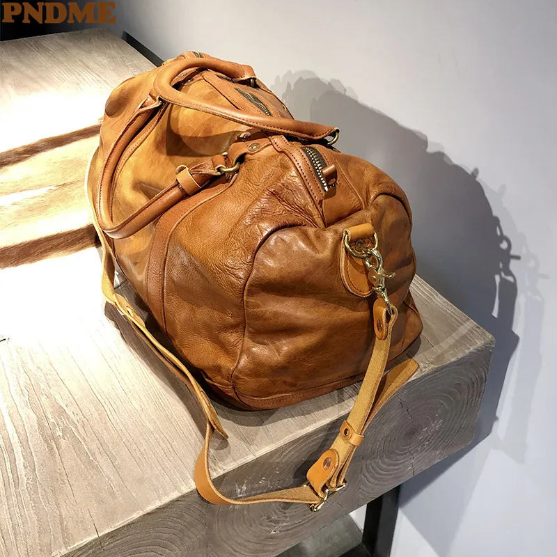 Vintage luxury natural genuine leather men's large-capacity travel bag weekend outdoor soft real cowhide big luggage bag Youth