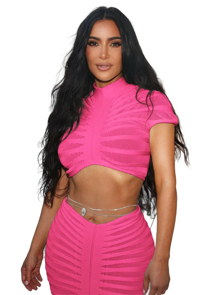 Wmstar Sexy 2 Piece Set Women Outfit Summer Mesh New Style Crop Top and Skirts Sets Draped Matching Suit Wholesale Shipping 2024