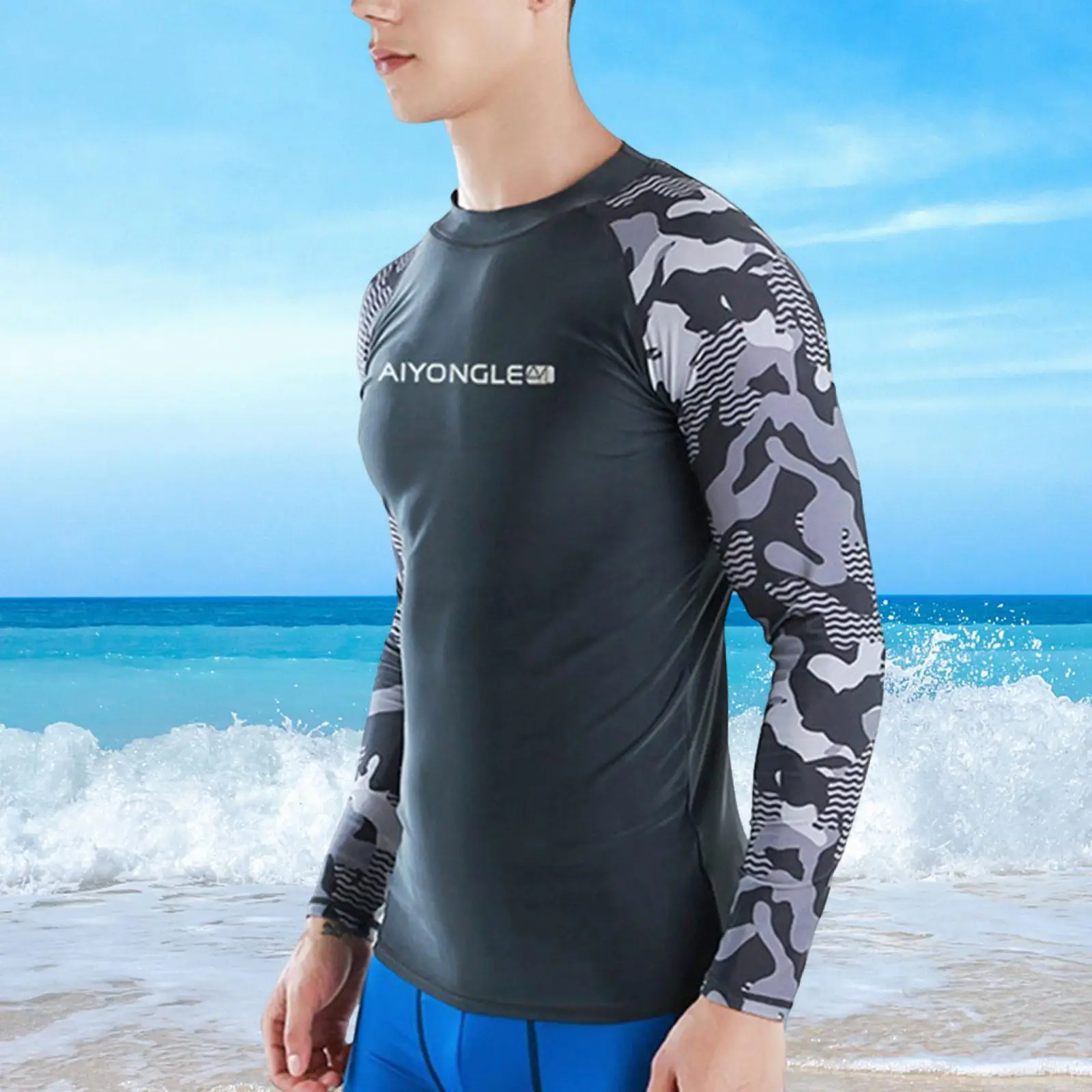 Mens Swim Shirt Swimsuit Quick Dry Surfing Suit for Surf Water Sports Diving