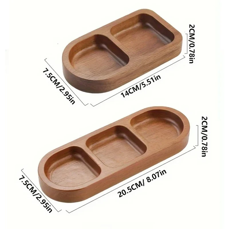 2/3 Grid Wooden Seasoning Dish Rectangle Tray Condiment Plate Breakfast Food Sushi Bread Dessert Sauce Plate Kitchen Dinner Dish