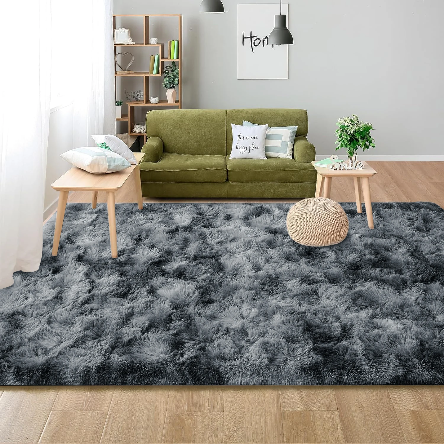Tie Dyed Dark Gray Carpet Shaggy Rug view 8