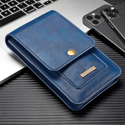 Leather Pouch with Magnetic Closure and Belt Clip - 6.5 inch Waist Bag (Blue)