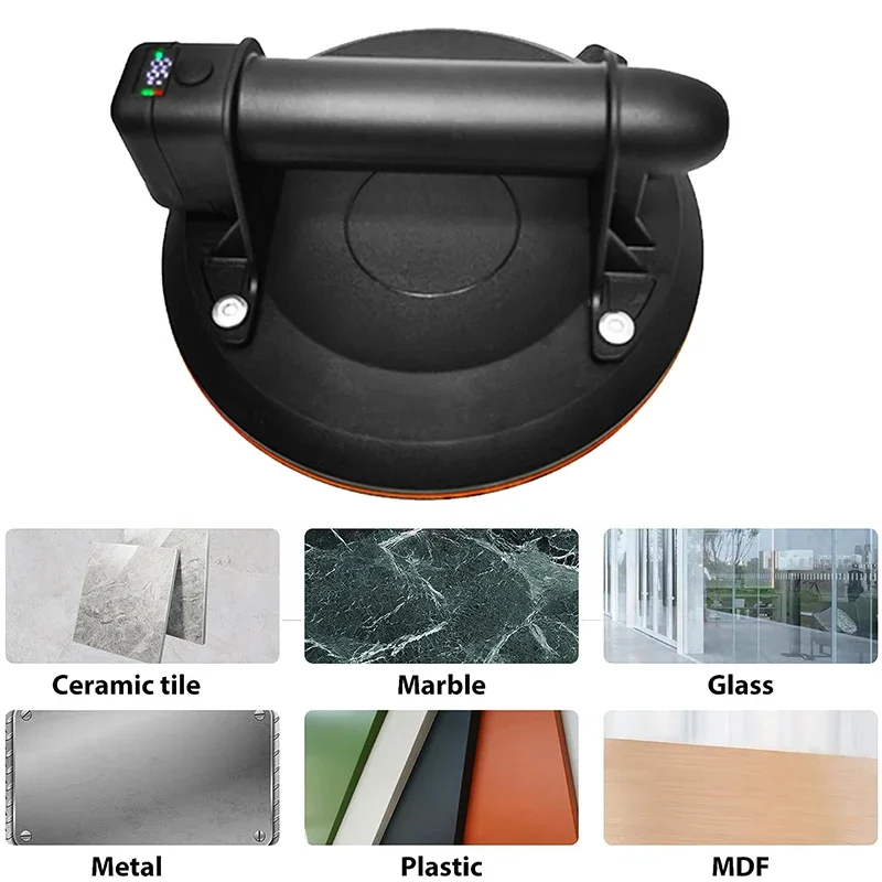 8" Electric Vacuum Suction Cup 200kg Heavy Duty Sucker, Auto-Adsorption Glass/Granite/Tile Tool with Digital Pressure Display