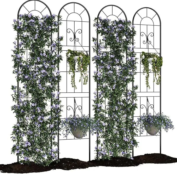 Four Decorative Metal Garden Trellis Panels