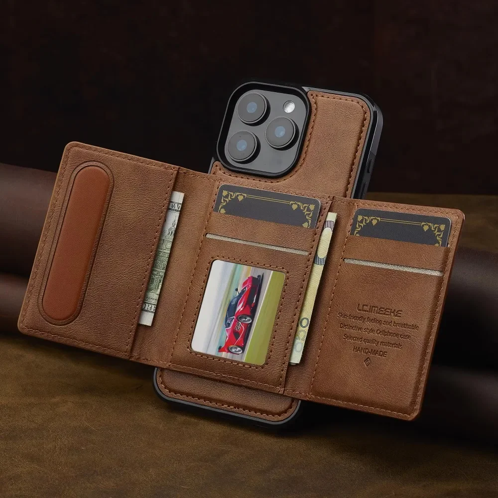 Detachable Wallet Case For iPhone 16 Pro Max 15 14 Plus 13 12 11 XS XR X 7 8 SE 2022 2020 2024 For MagSafe Cards Holder Cover